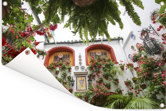 Belles fleurs sur le mur de Cordoba Garden poster 180x120 cm - Toile de jardin / Toile d'extérieur / Peintures d'extérieur (décoration de jardin) XXL / Groot format!