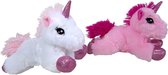 Eenhoorn Knuffel Liggend - Unicorn - Roze - 28 cm