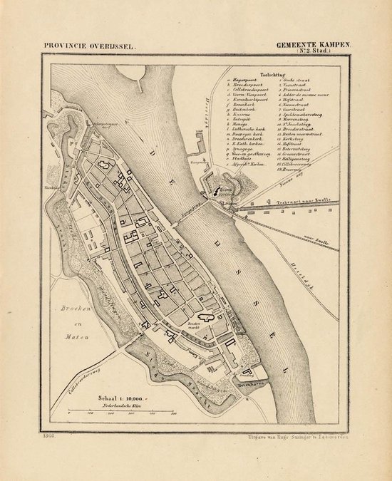 Historische kaart, plattegrond van gemeente Kampen-stad in Overijssel uit 1867 door Kuyper van Kaartcadeau.com