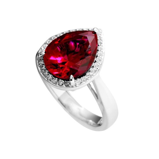 Diamonfire - Zilveren ring met steen Maat 16.0 - Druppelvormige rode steen  - Pav‚ rand | bol.com