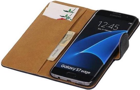 Mobieletelefoonhoesje.nl - Samsung Galaxy S7 Edge Hoesje Hout Bookstyle  D.Blauw | bol.com