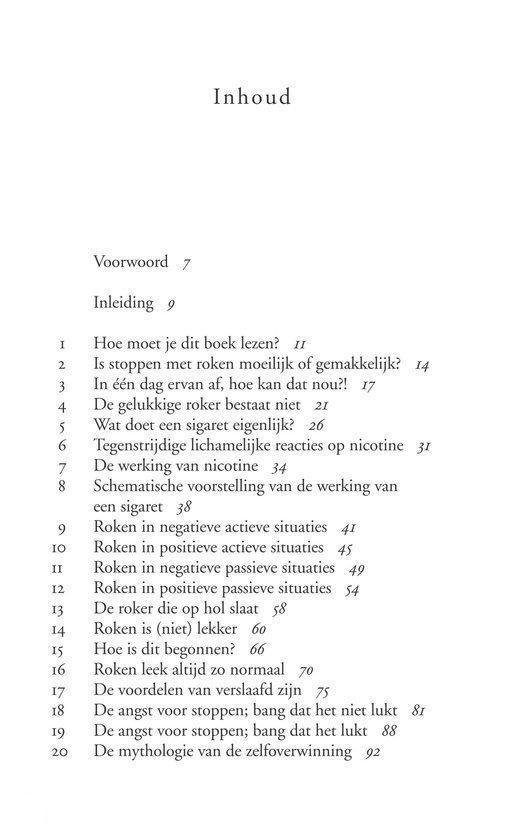 Inhoudsopgave van 'De Opluchting'.