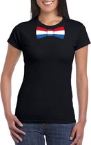 Zwart t-shirt met Hollandse vlag strikje dames -  Nederland supporter S