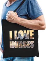 I love horses / paarden tas zwart heren - bedrukte dieren tassen - cadeau tas / shopper voor paarden liefhebbers