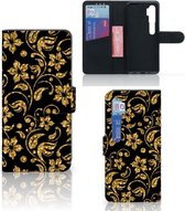 Telefoonhoesje Xiaomi Mi Note 10 Pro Bookcase Cadeau voor Oma Gouden Bloemen