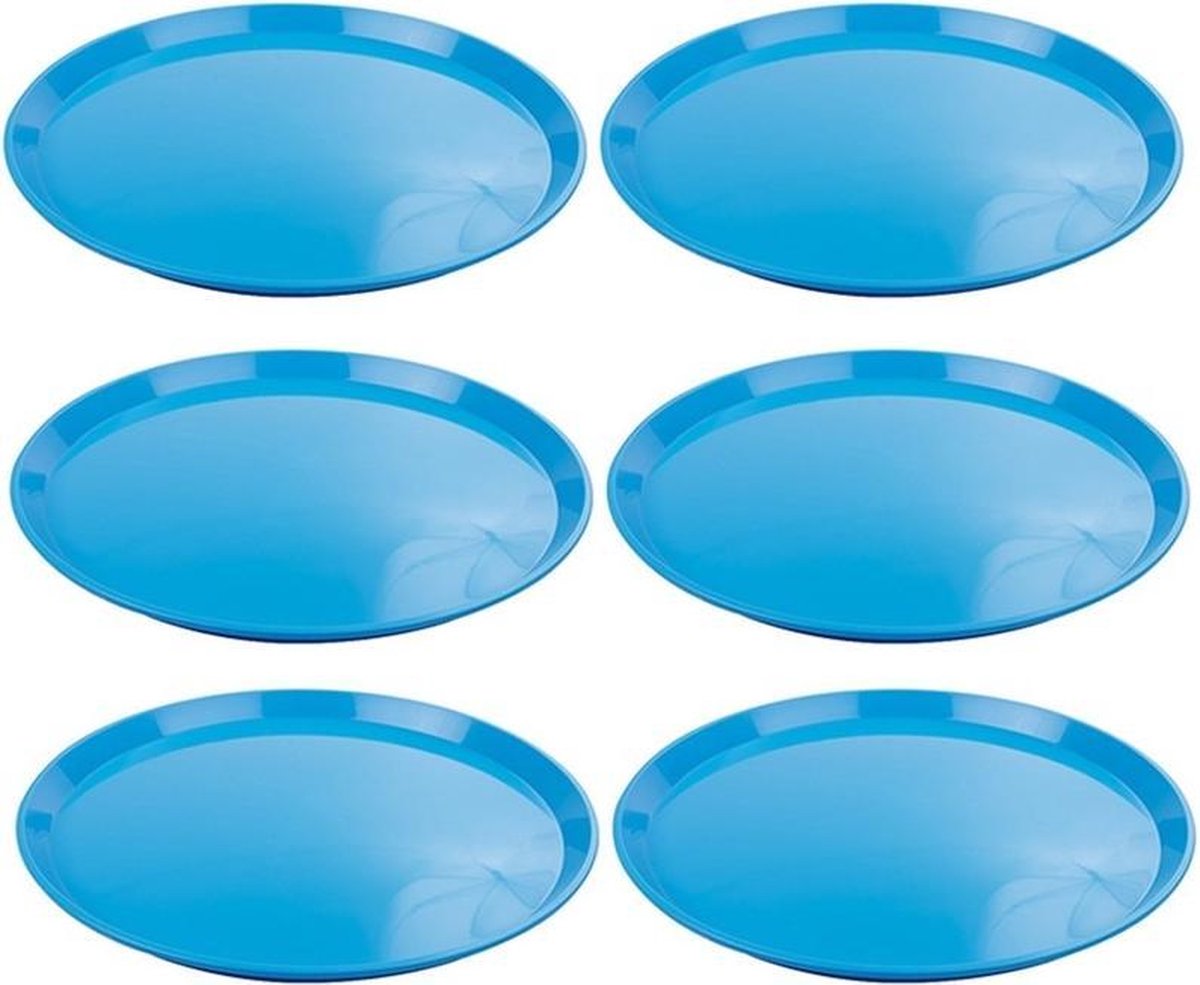 Set van 3x stuks blauw rond dienblad van kunststof 34 cm - Serveren - Serveerblad