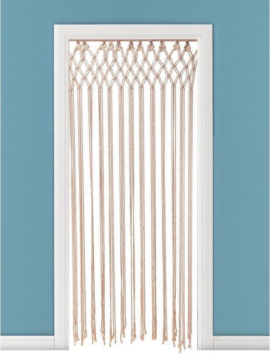 2x Katoenen deurgordijn naturel 90 x 180 cm - Macrame gevlochten deurgordijnen