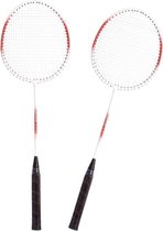 Badmintonset rood/wit met rackets shuttles en opbergtas 66 cm - voordelige badminton set