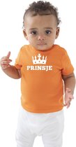 Prinsje met kroon Koningsdag t-shirt oranje baby/peuter voor jongens 60/66 (3-6 maanden)