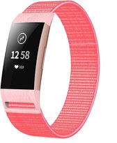 Nylon Smartwatch bandje - Geschikt voor  Fitbit Charge 4 nylon band - roze/rood - Horlogeband / Polsband / Armband