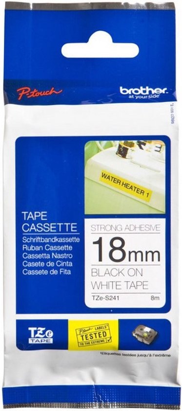 Laminated Tape for Labelling Machines Brother TZeS241 White/Black 18 mm x 8 m - Brother