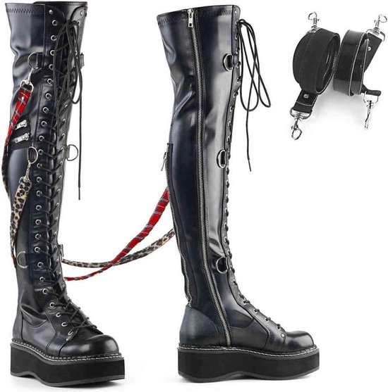 EU 38 = US 8 | EMILY-377 | 2 PF STR Over-the-Knee Lace-Up Boots, Side Zip