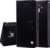 Business Style Oil Wax Texture Horizontal Flip Leather Case voor Galaxy J6 (EU-versie) (2018), met houder en kaartsleuven en portemonnee (zwart)