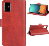 Voor Galaxy A71 dubbele gesp Crazy Horse zakelijke mobiele telefoon holster met kaarthouder beugel functie (rood)