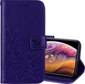 Rose reliÃ«f horizontaal Flip PU lederen tas voor iPhone XS Max, met houder & kaartsleuven & portemonnee (paars)