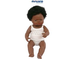 ML Poppen: POP AFRIKAANS MEISJE 38cm, met vanillegeur, waterdicht, anatomisch correct, in vinyl, in geschenkdoos. Made in Spain, 10m+
