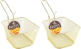 2x stuks gouden patat/snack serveermandjes/frietmandjes 14 cm - Tafeldecoratie - Patat/snack serveren in een mandje
