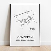 Genderen city poster, A3 zonder lijst, plattegrond poster, woonplaatsposter, woonposter
