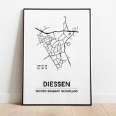 Diessen city poster, A4 met lijst, plattegrond poster, woonplaatsposter, woonposter