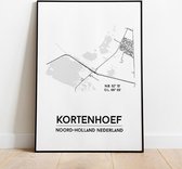 Kortenhoef city poster, A4 zonder lijst, plattegrond poster, woonplaatsposter, woonposter