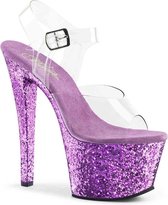 Pleaser Sandaal met enkelband, Paaldans schoenen -36 Shoes- SKY-308LG Paaldans schoenen Paars/Transparant