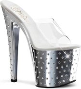 Pleaser Muiltjes -41 Shoes- STARDUST-751 Paaldans schoenen Zilverkleurig/Transparant