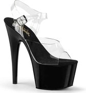 Pleaser Sandaal met enkelband, Paaldans schoenen -45 Shoes- ADORE-708 Paaldans schoenen Zwart/Transparant