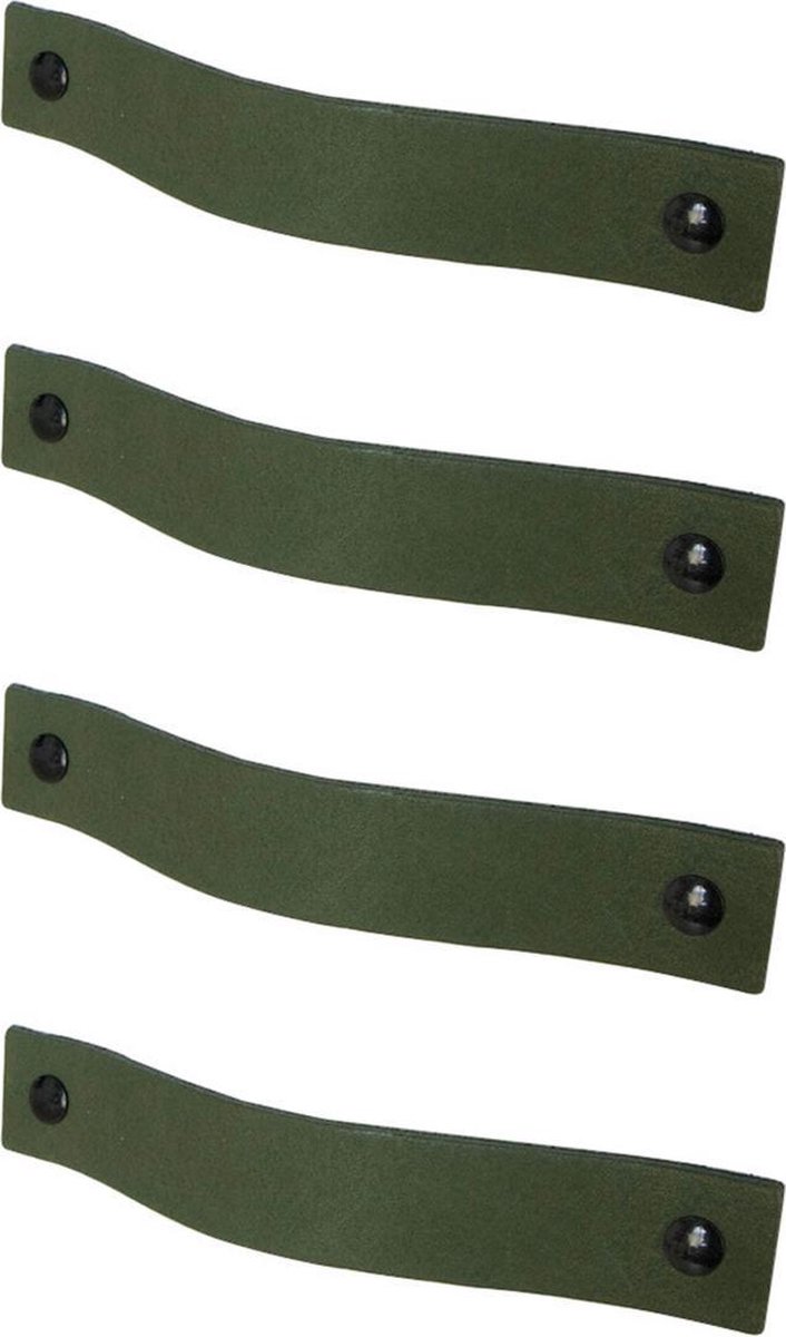 4x Leren handgrepen 'platte greep' - maat S (15,8 x 2,5 cm) - KAKI - incl. 3 kleuren schroefjes (handgreepjes - leren grepen - greepjes - leren lusjes)