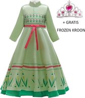 Frozen 2 Anna jurk groen + gratis kroon 110/116 (120) 5-6 jaar - prinsessenjurk verkleedkleedje