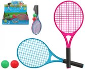 Tennisset blauw/rood met rackets en 2 ballen 39 cm voor kinderen - Voordelige tennis set - Buitenspeelgoed