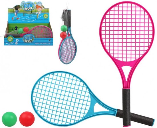 Tennisset blauw/rood met rackets en 2 ballen 39 cm voor kinderen - Voordelige tennis... bol.com