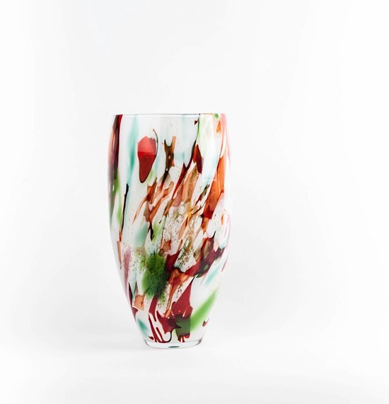 Design vaas Oval - Fidrio MIXED COLOURS - glas, mondgeblazen bloemenvaas - hoogte 30 cm