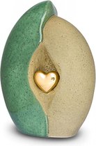 Keramiek urn groen/oker met hart in goud KU003