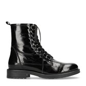 Manfield - Dames - Lak zwarte veterlaarsjes met metal details - Maat 37