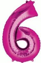 Folie ballon XL cijfer 6 roze kleur is + - 1 meter groot  groot inclusief een flamingo sleutelhanger