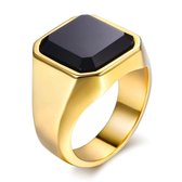Zegelring met Zwarte Steen - Zegelring Heren Goud Kleurig - 17-23mm - Ringen Mannen - Ring Heren - Valentijnsdag voor Mannen - Valentijn Cadeautje voor Hem - Valentijn Cadeautje Vr