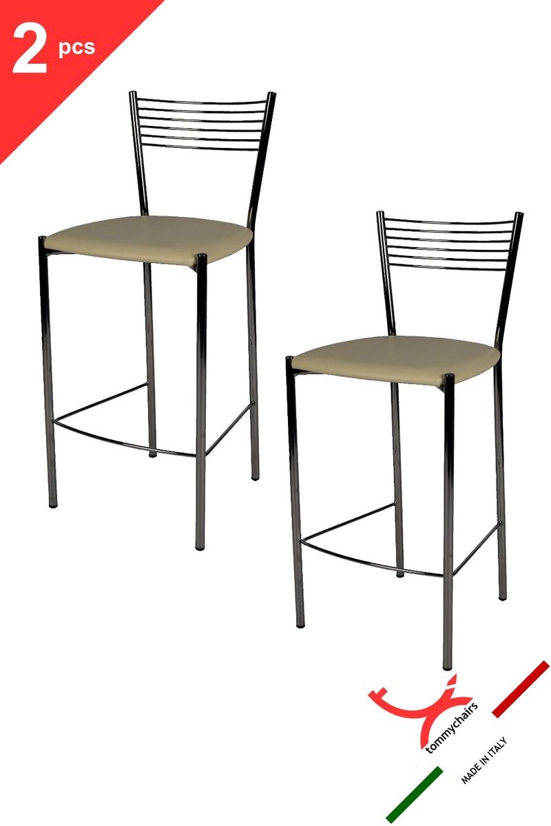 Tommychairs Elegance - Eetkamerstoelen - Set van 2 - Chroom & Ivoor - Kunstleer