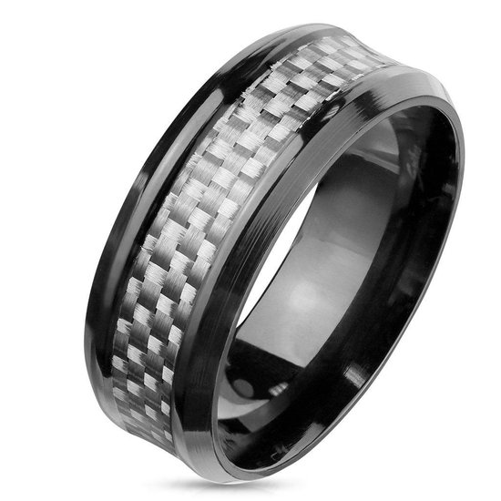 Fibered - Zwarte ring van titanium met carbonmotief