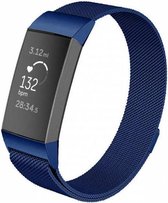 Milanees Smartwatch bandje - Geschikt voor  Fitbit Charge 3 Milanese band - blauw - Maat: L - Horlogeband / Polsband / Armband