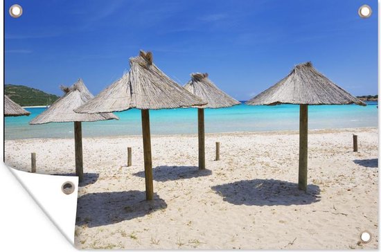 Tuindecoratie Rieten parasols op een strand op de vakantiebestemming  Corsica - 60x40... | bol.com