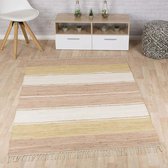 Kelim vloerkleed strepen handweef Bomull - beige/wit 120x180 cm