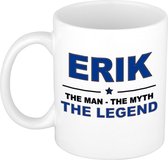Naam cadeau Erik - The man, The myth the legend koffie mok / beker 300 ml - naam/namen mokken - Cadeau voor o.a verjaardag/ vaderdag/ pensioen/ geslaagd/ bedankt