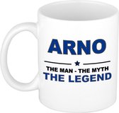 Naam cadeau Arno - The man, The myth the legend koffie mok / beker 300 ml - naam/namen mokken - Cadeau voor o.a verjaardag/ vaderdag/ pensioen/ geslaagd/ bedankt