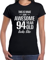 Awesome 94 year / 94 jaar cadeau t-shirt zwart dames L