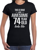 Awesome 74 year - geweldig 74 jaar cadeau t-shirt zwart dames -  Verjaardag cadeau XXL