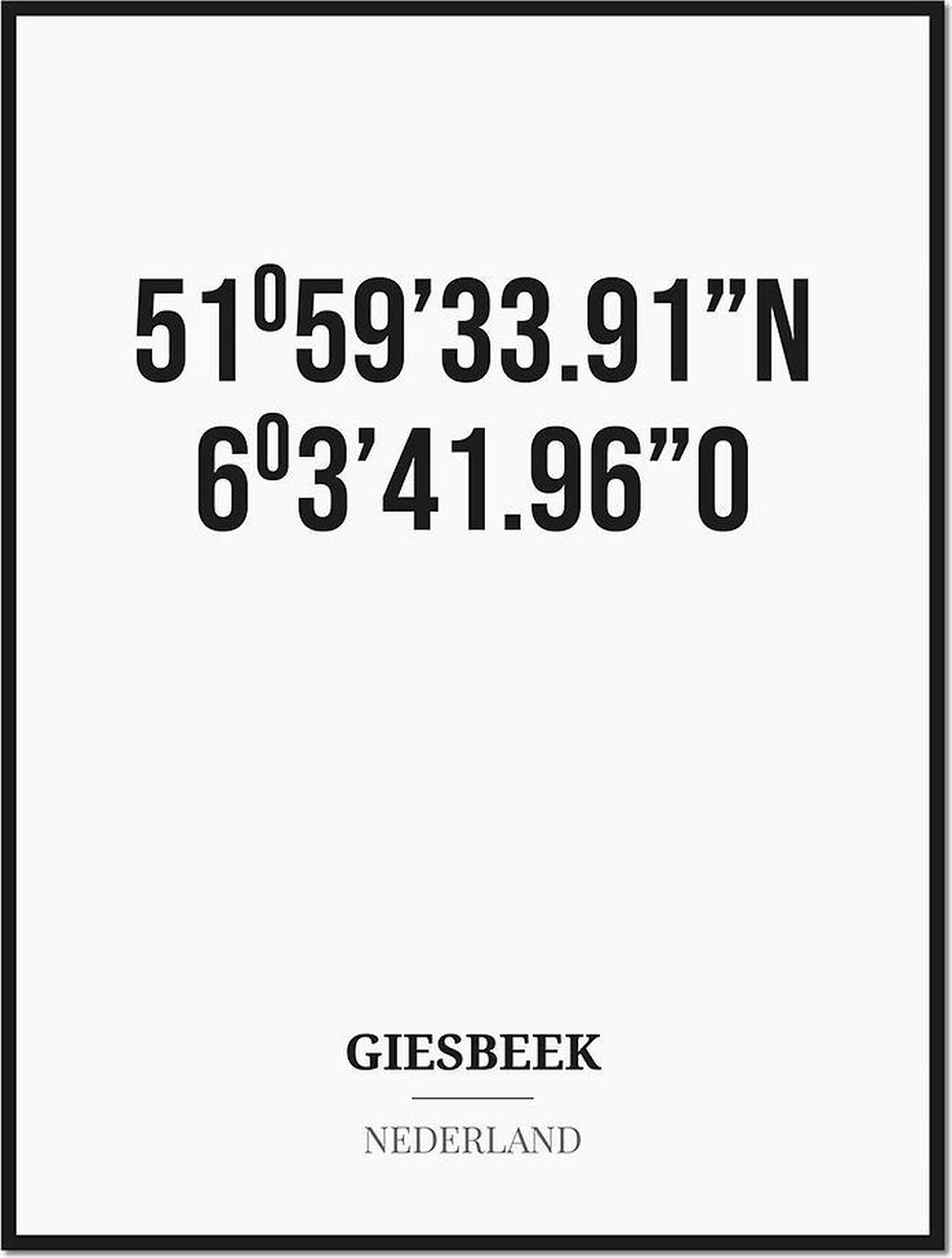 Studio216 Poster/kaart GIESBEEK met coördinaten zwart, wit