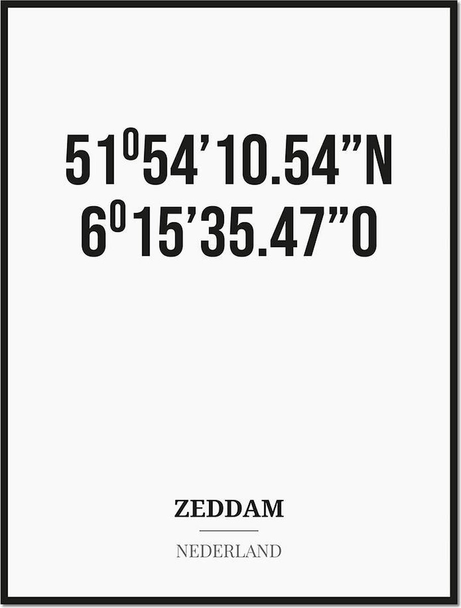 Studio216 Poster/kaart ZEDDAM met coördinaten zwart, wit