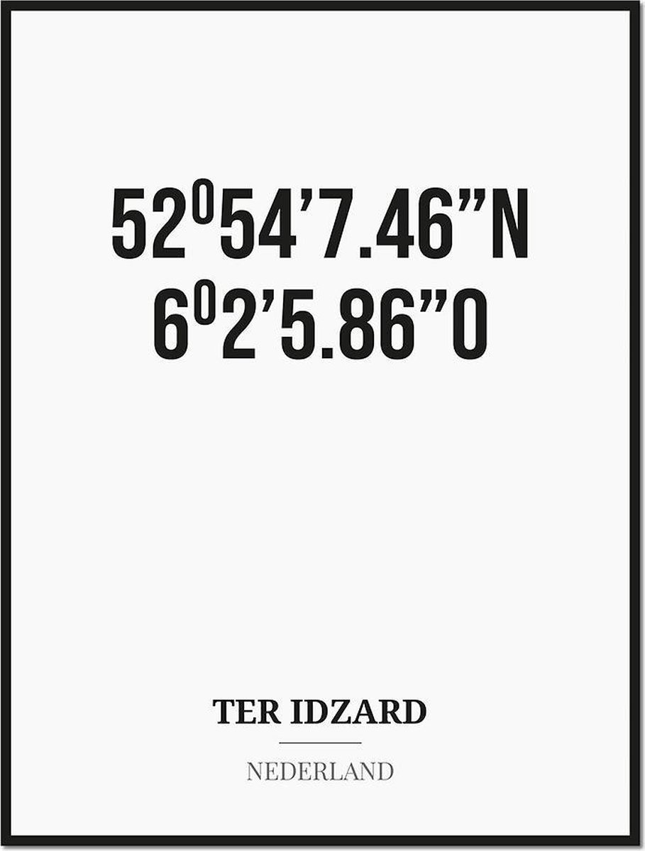 Studio216 Poster/kaart TER IDZARD met coördinaten zwart, wit