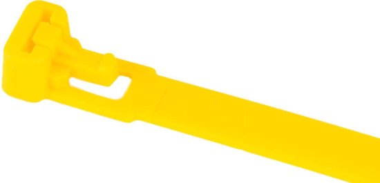 Kortpack - Hersluitbare Kabelbinders/ Tyraps 540mm lang x 7.6mm breed - Geel - Treksterkte: 24.2KG - Bundeldiameter: 140mm - 100 stuks - (099.1014)