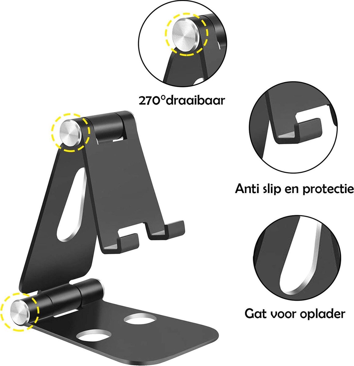 Telefoonhouder Bureau Telefoonstandaard Aluminium Telefoon Standaard - Telefoon Tablet Houder Telefoonstandaard Bureau - Zwart — afbeelding 4